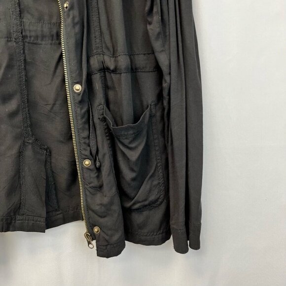 Maurices Womens Utility Jacket Black Full Zip Pockets Hip Length Drawstring S - Picture 7 of 10